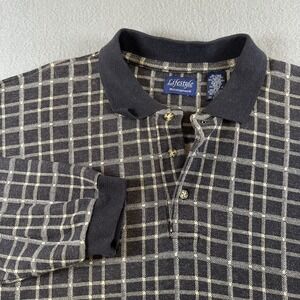 Munsingwear Lifestyle Mens XL Long Sleeve Polo Shirt Black White Grid Check Knit